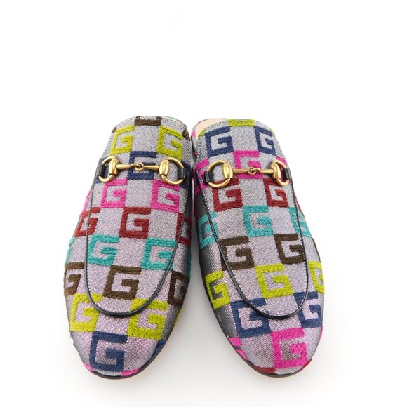 New GUCCI Horse Bit GG Logo Silver Flat Mules 36.5 - Picture 2 of 8